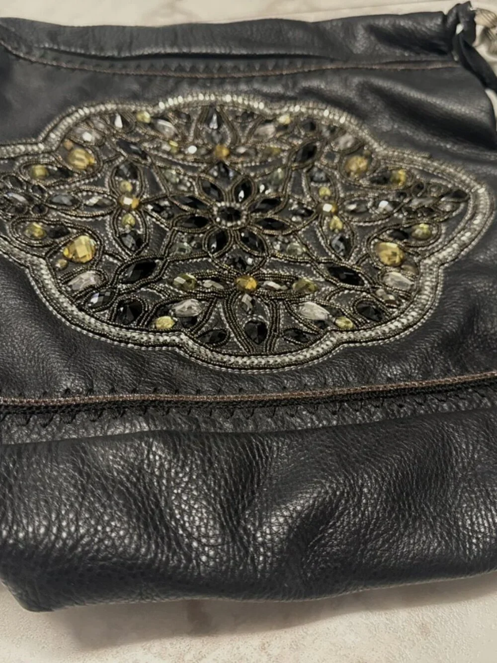 Brighton Anju Bag Masterpiece Collection Black Purse Hobo Leather Embellished